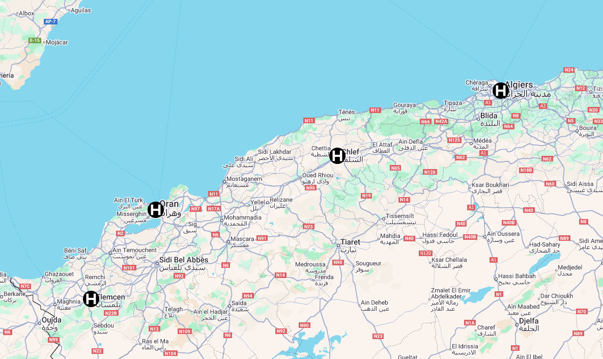 Carte des Agences Hani Location - Voiture Aéroport Algérie