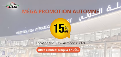 15% de remise sur la location de voiture à l'Aéroport d'Oran Ahmed Ben Bella (offre limitée au 17 décembre)